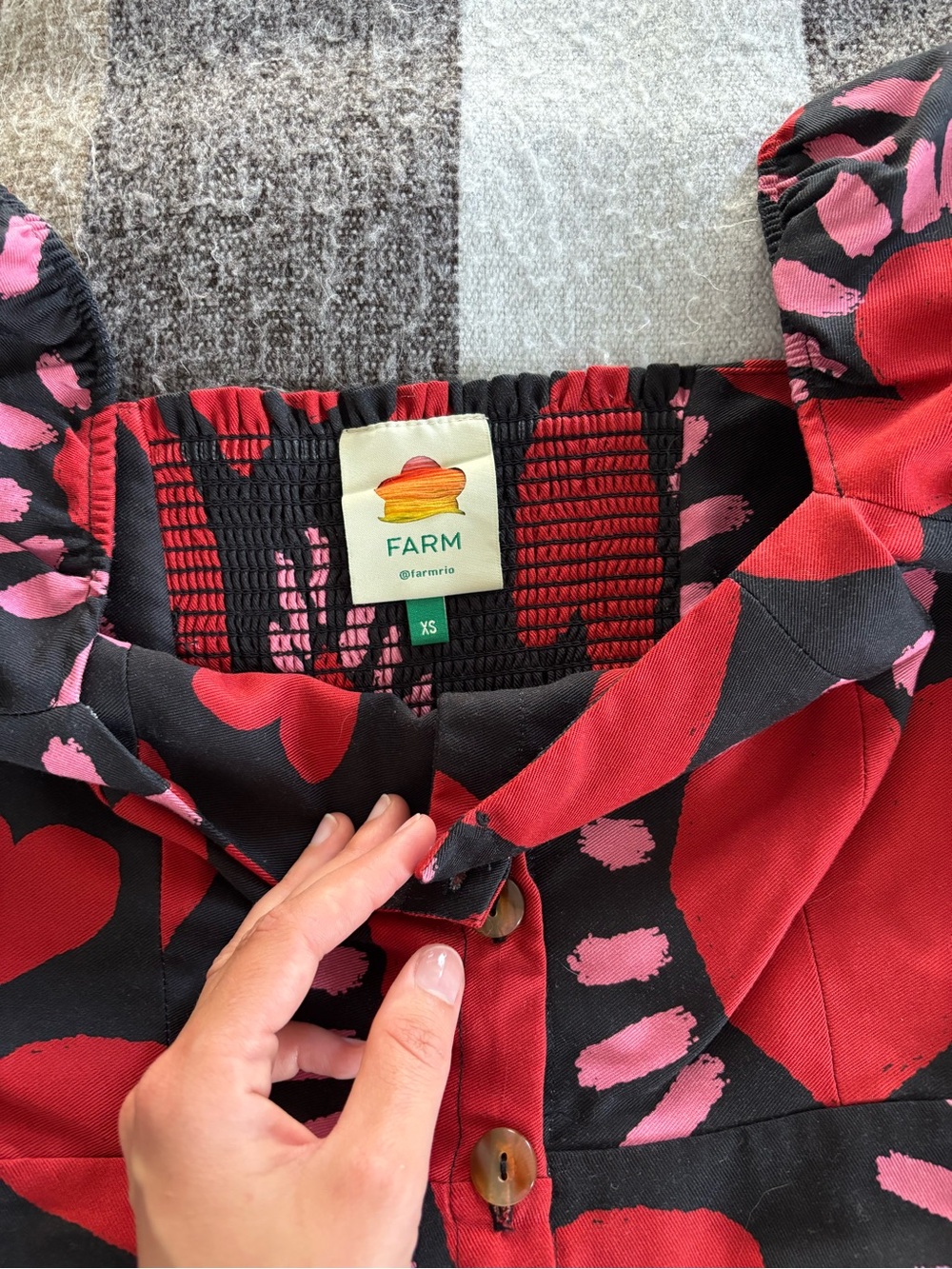 FARM Rio Red and Pink Button-Front Heart Top